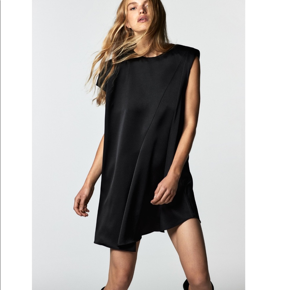 ZARA ASYMMETRICAL SATIN EFFECT DRESS